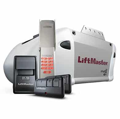 liftmaster garage door opener with two visor remotes, keypad, and push button