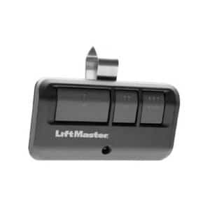 Black garage door control with three buttons and a visor clip, from LiftMaster