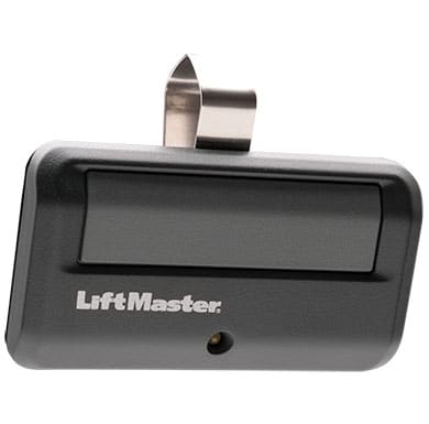 Black garage control with one button and a visor clip, from LiftMaster