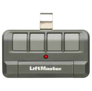 Black garage door control with four buttons and visor clip from LiftMaster
