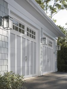 white and grey carriage style garage doors