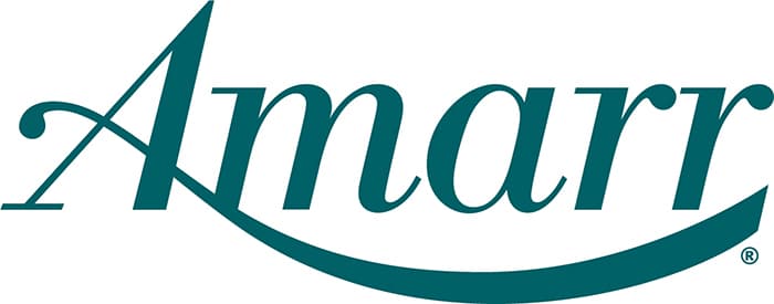 Blue-green Amarr text logo. Image for Amarr vs Clopay Garage Doors comparison.