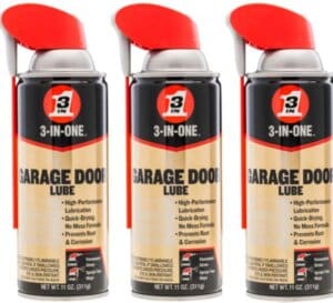 Photo of three bottles of 3 in one lubricant for post on best garage door spring lube.