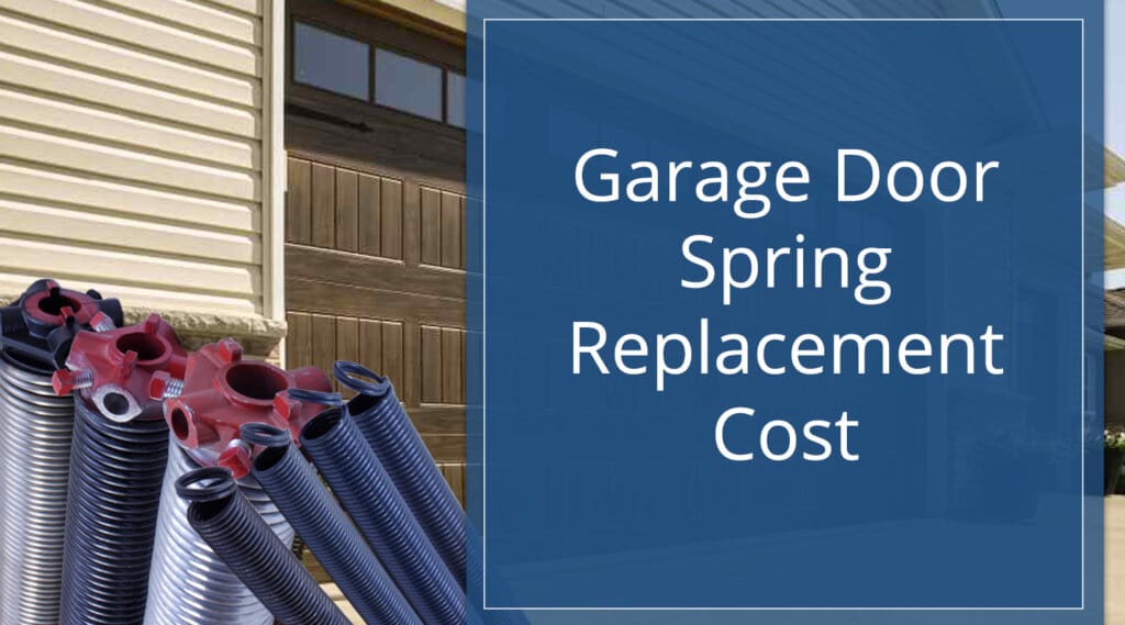 Image with photo of a garage door and springs over it for post on garage door spring replacement cost.