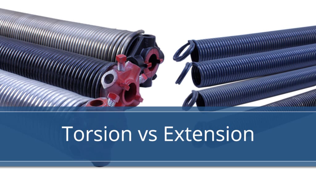 Photo of torsion springs across from tension springs in post for garage door torsion spring vs extension spring.