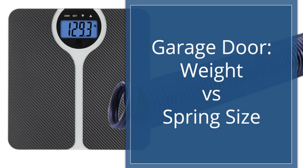 Hero image with photos of weight scale and spring with text of post title - Garage Door Weight vs Spring Size.