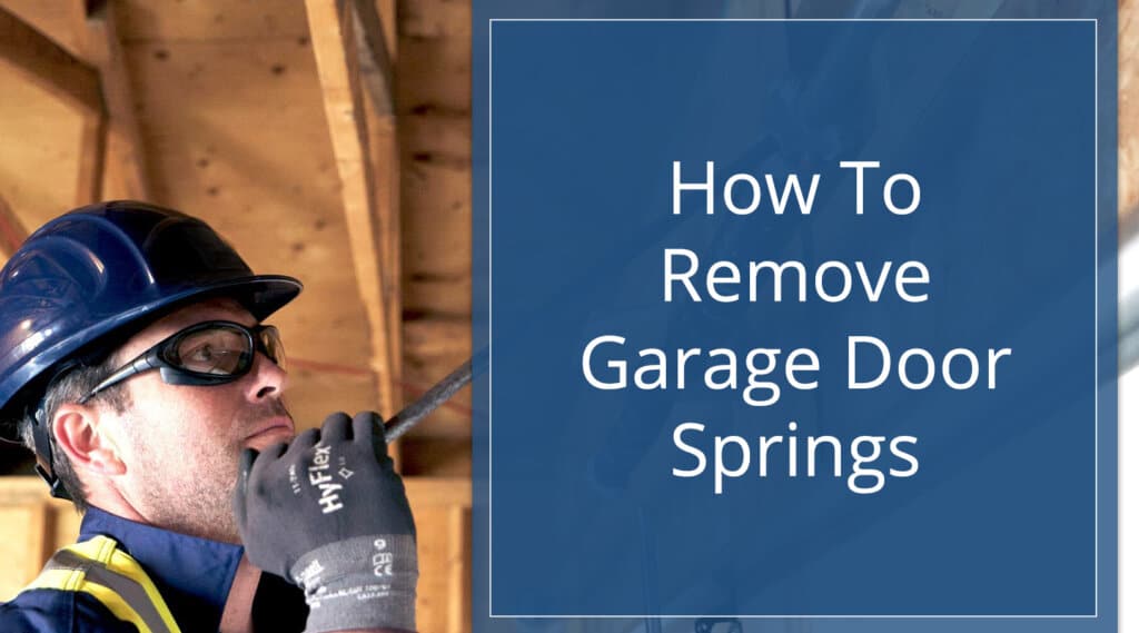 Hero image with repair main using winding bars on torsion spring garage door for post on how to remove garage door springs.