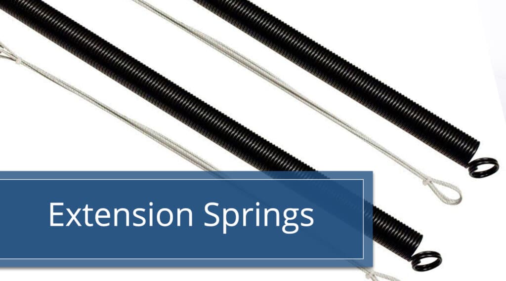 Image with a background of extension springs and cables with text over labeling extension springs for post on what do garage door springs do?