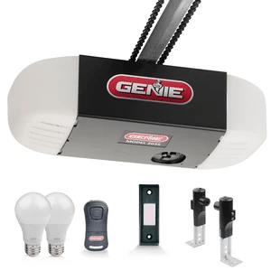 large genie garage opener featured with lights, remote controls, and sensors