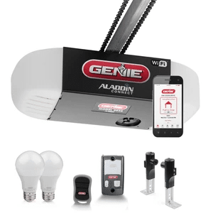 genie opener with smartphone, lights, and other controls