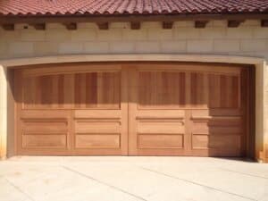 real wood garage door in mahogany